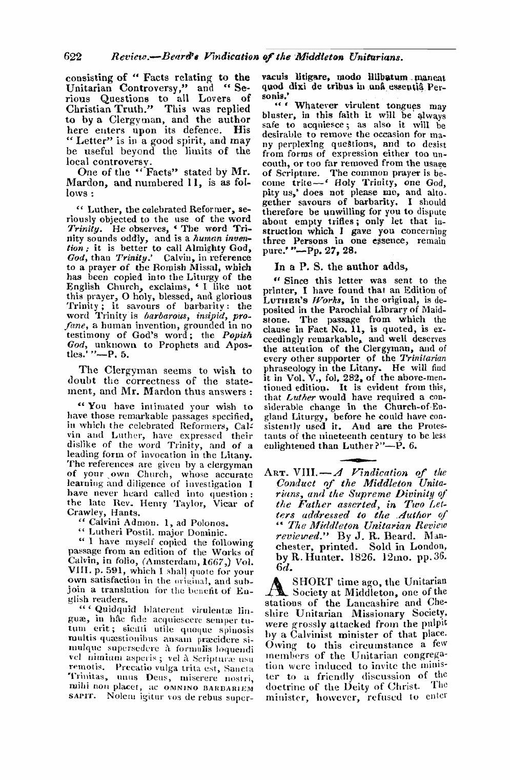 Monthly Repository (1806-1838) and Unitarian Chronicle (1832-1833): F Y, 1st edition - Untitled Article