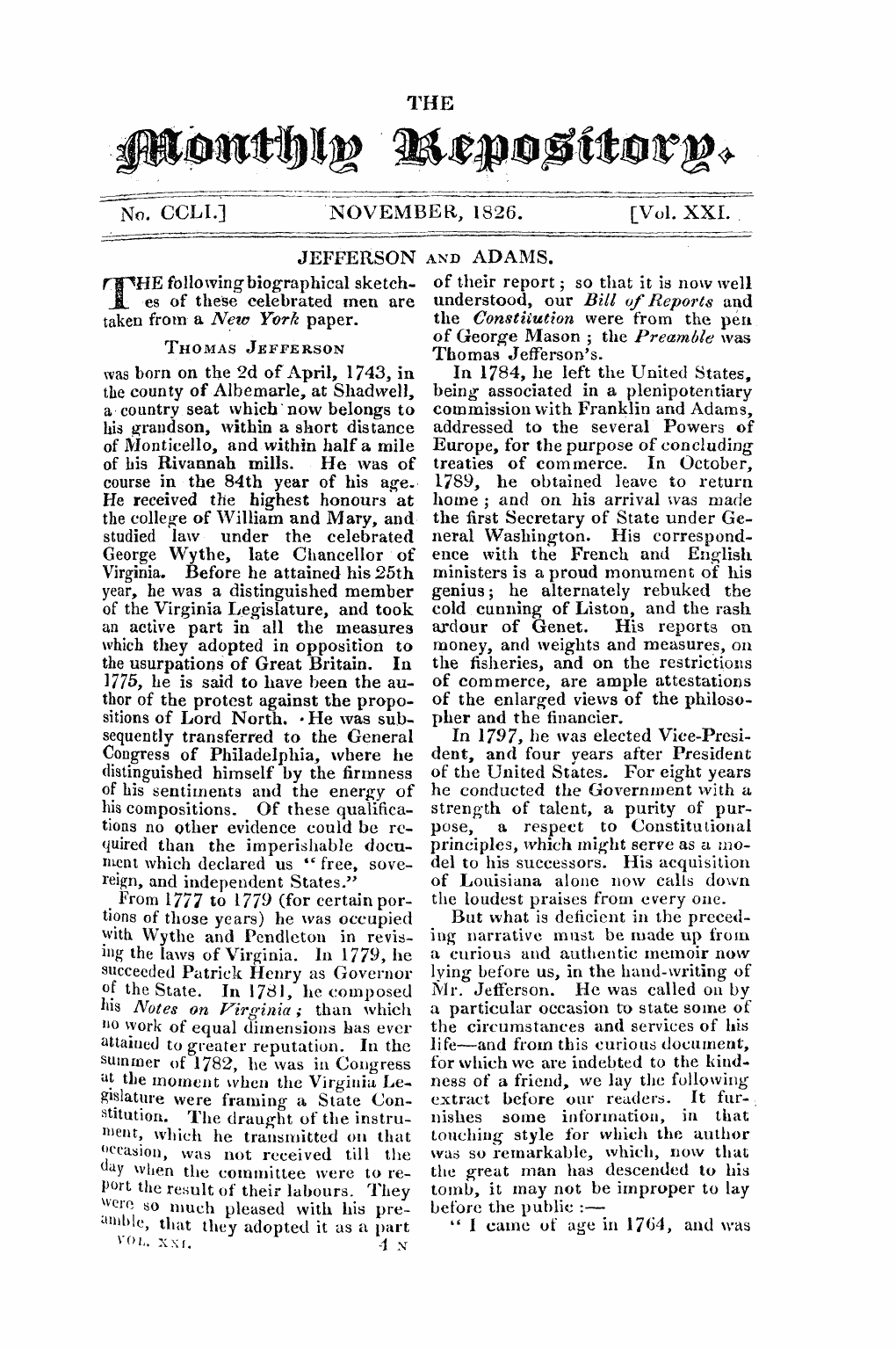 Monthly Repository (1806-1838) and Unitarian Chronicle (1832-1833): F Y, 1st edition: 1