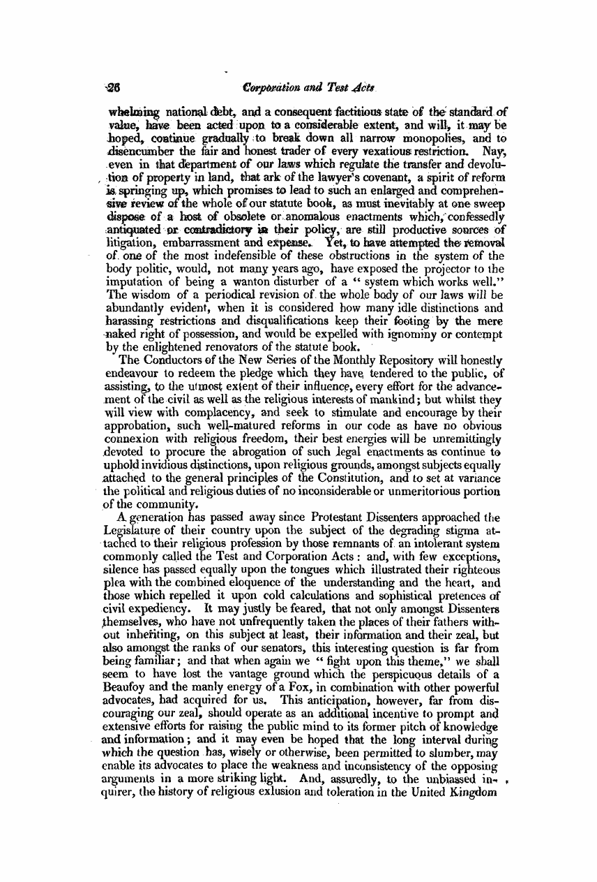 Monthly Repository (1806-1838) and Unitarian Chronicle (1832-1833): F Y, 1st edition: 26