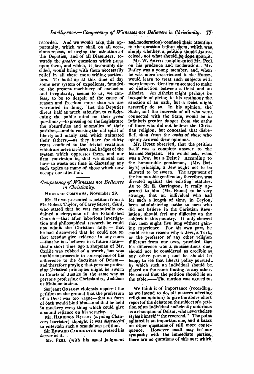 Monthly Repository (1806-1838) and Unitarian Chronicle (1832-1833): F Y, 1st edition: 77