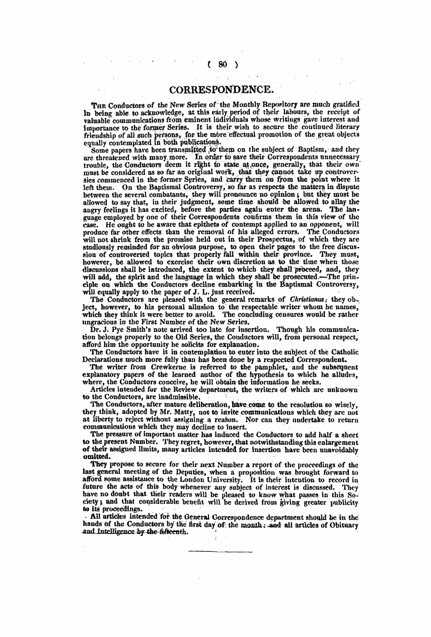 Monthly Repository (1806-1838) and Unitarian Chronicle (1832-1833): F Y, 1st edition - Correspondence.