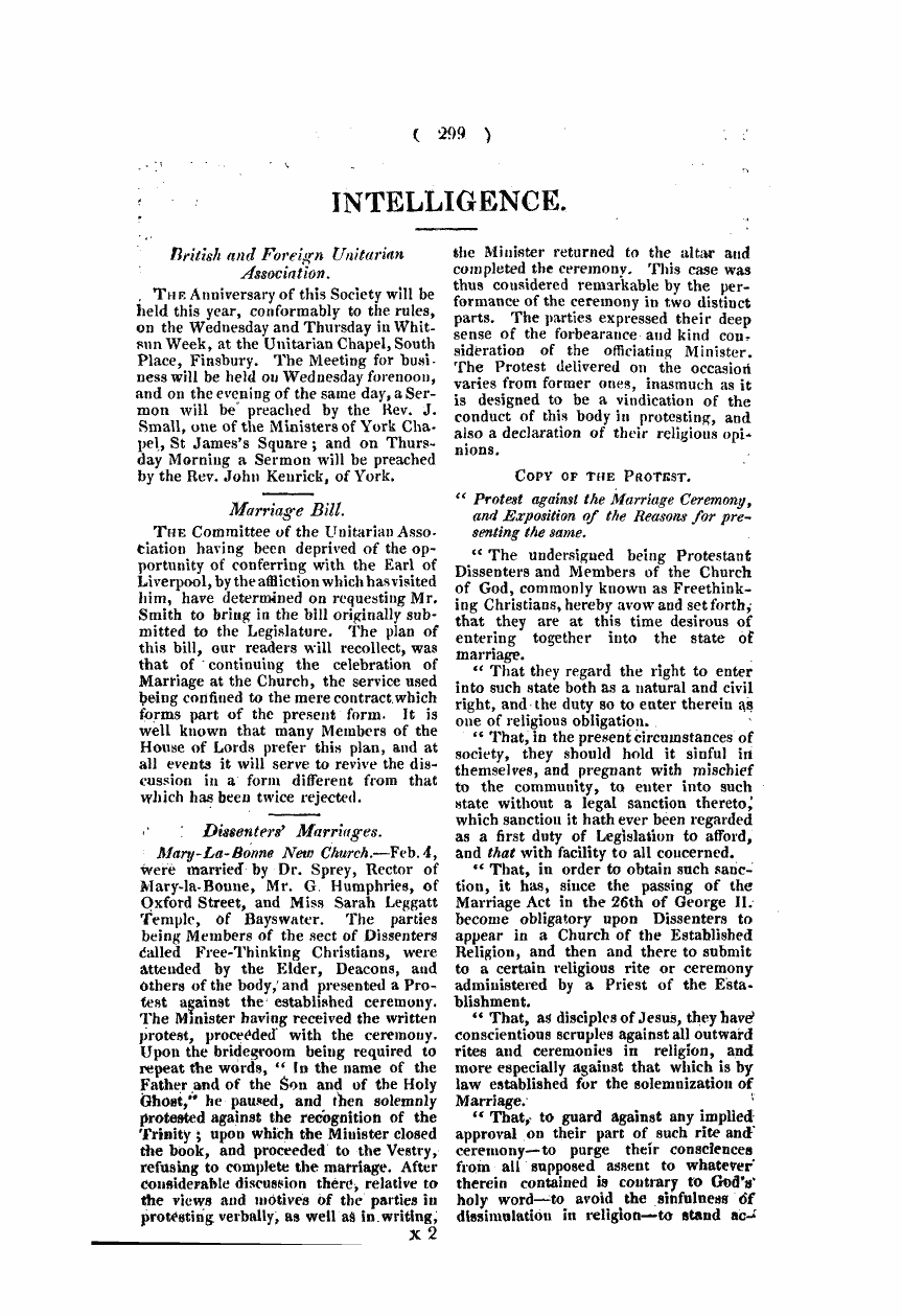 Monthly Repository (1806-1838) and Unitarian Chronicle (1832-1833): F Y, 1st edition - Intelligence.