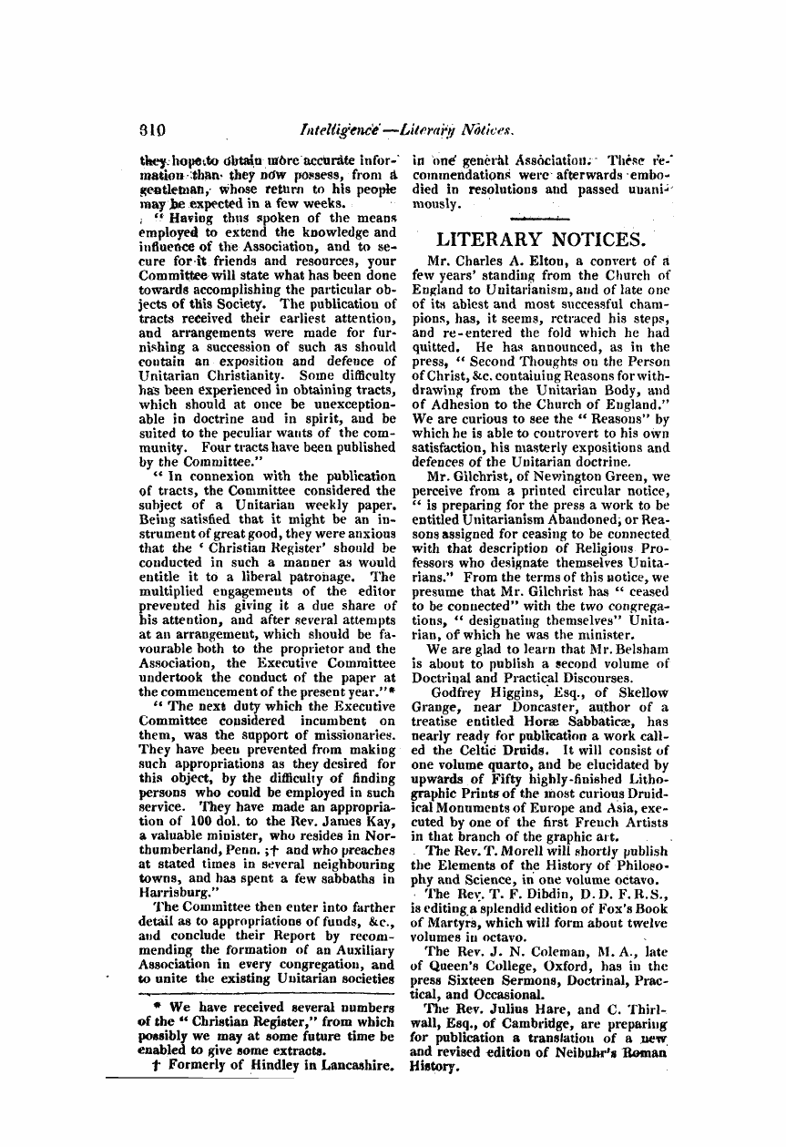 Monthly Repository (1806-1838) and Unitarian Chronicle (1832-1833): F Y, 1st edition - Literary Notices.