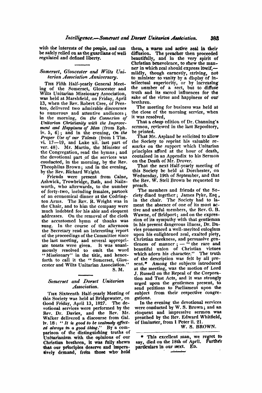 Monthly Repository (1806-1838) and Unitarian Chronicle (1832-1833): F Y, 1st edition: 71