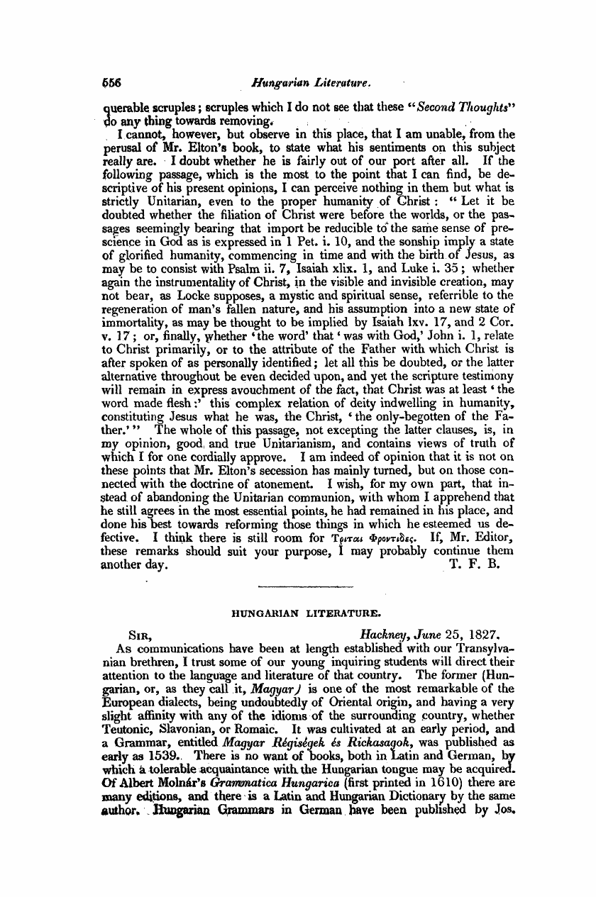 Monthly Repository (1806-1838) and Unitarian Chronicle (1832-1833): F Y, 1st edition - Untitled Article