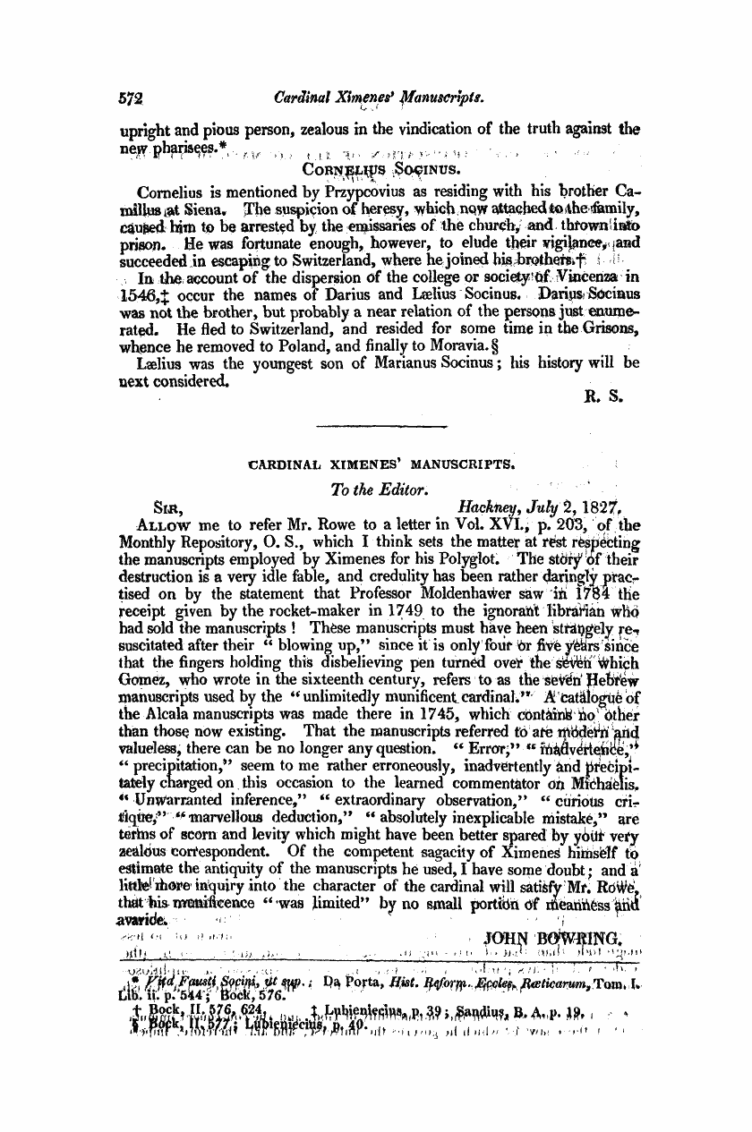 Monthly Repository (1806-1838) and Unitarian Chronicle (1832-1833): F Y, 1st edition - Untitled Article