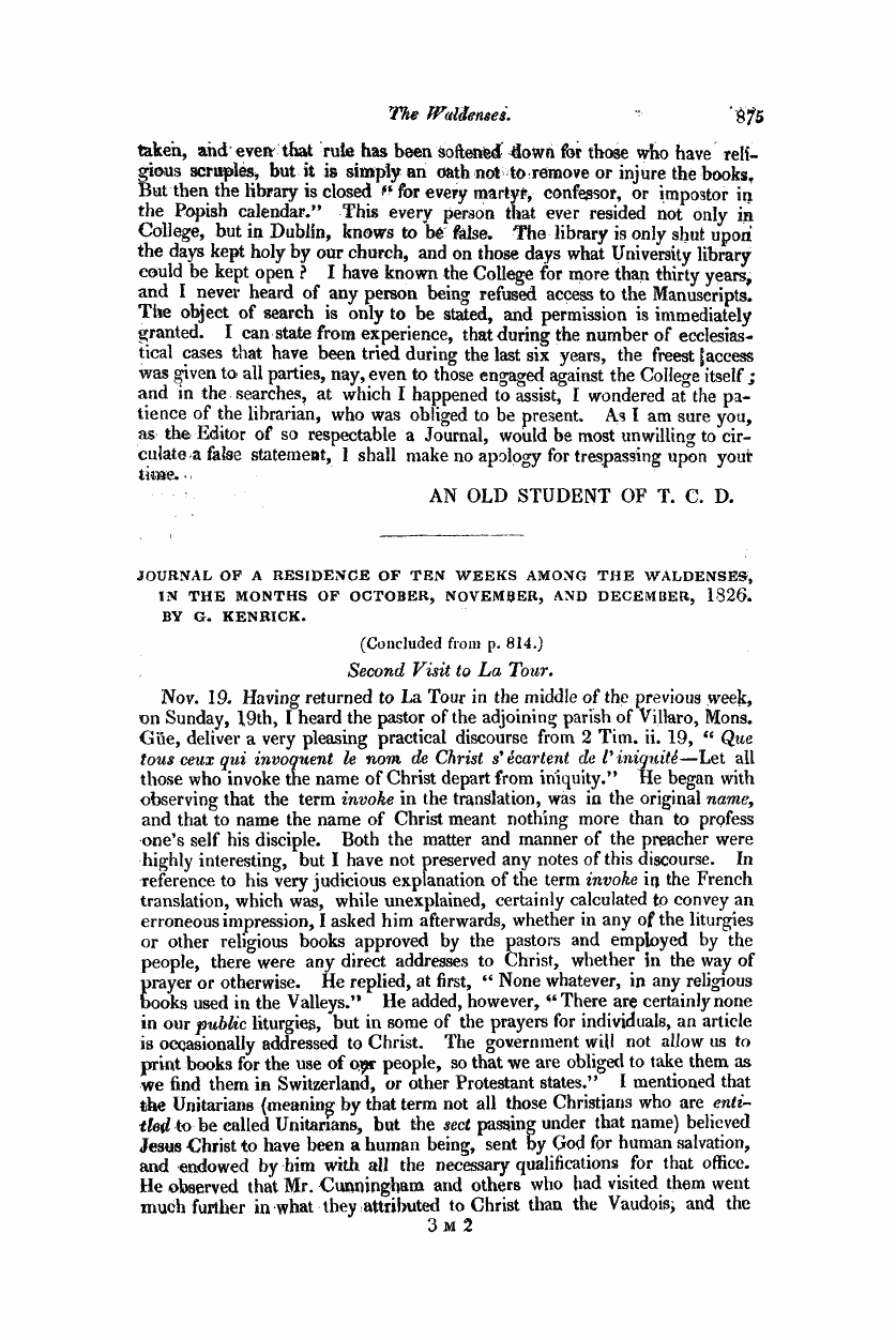 Monthly Repository (1806-1838) and Unitarian Chronicle (1832-1833): F Y, 1st edition - Untitled Article