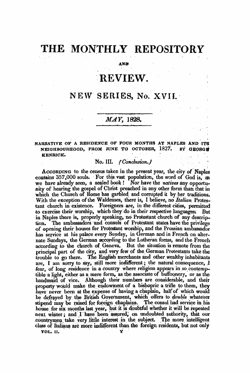 Monthly Repository (1806-1838) and Unitarian Chronicle (1832-1833): F Y, 1st edition: 1