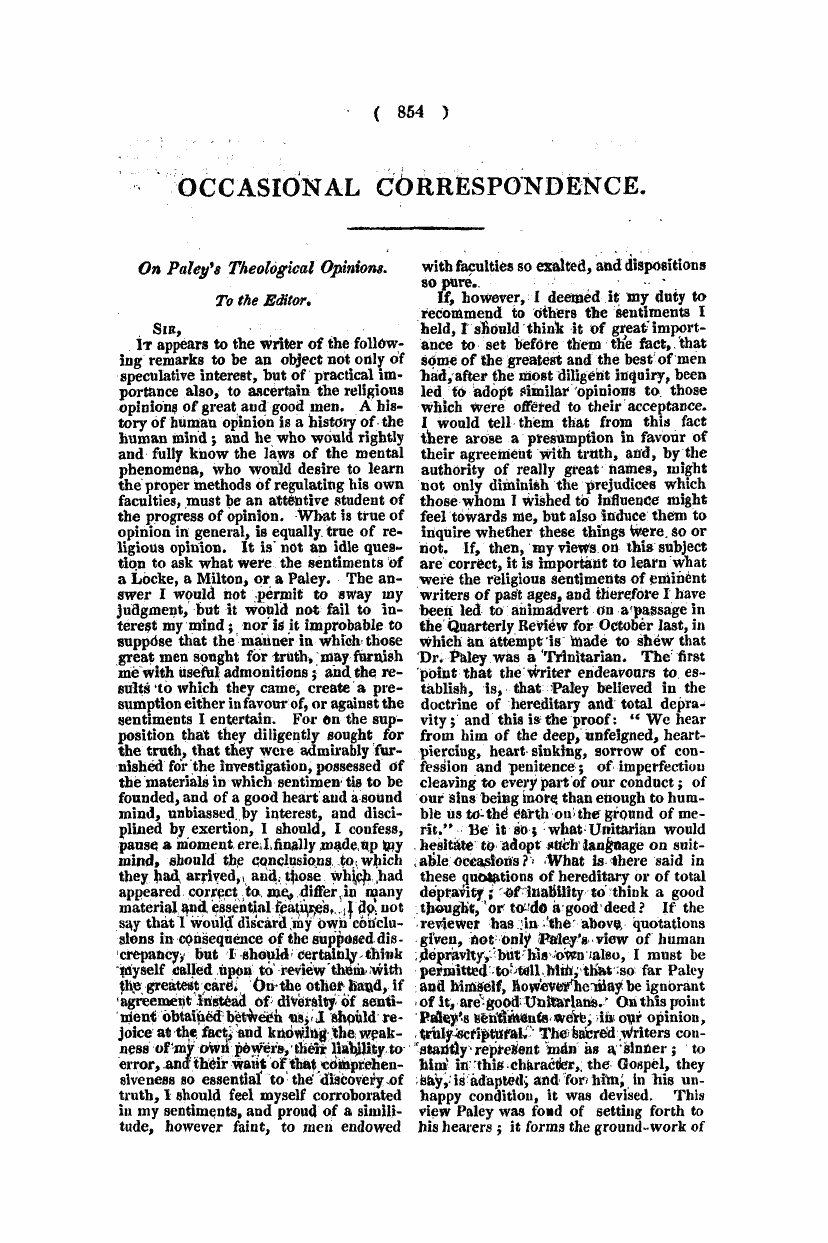 Monthly Repository (1806-1838) and Unitarian Chronicle (1832-1833): F Y, 1st edition - Untitled Article