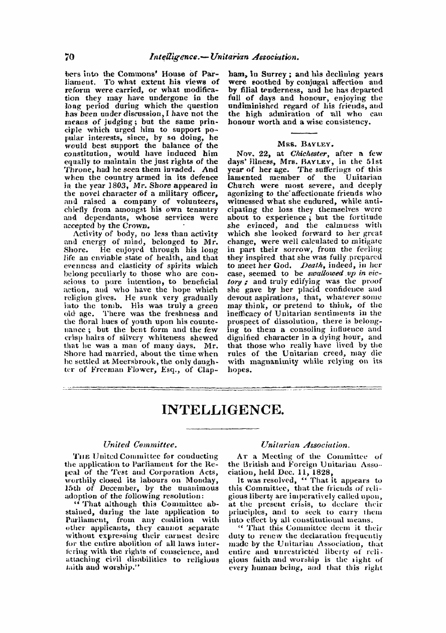 Monthly Repository (1806-1838) and Unitarian Chronicle (1832-1833): F Y, 1st edition - Intelligence.