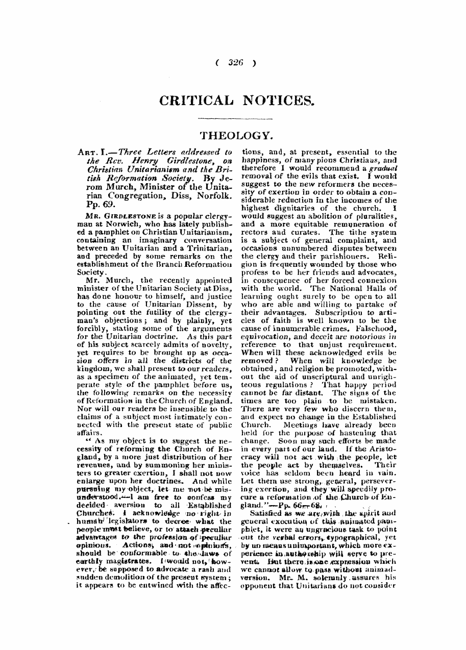 Monthly Repository (1806-1838) and Unitarian Chronicle (1832-1833): F Y, 1st edition - Untitled Article