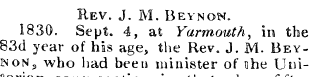 Rev. J. M. Beynon. 1830. Sept. 4, at Yar...