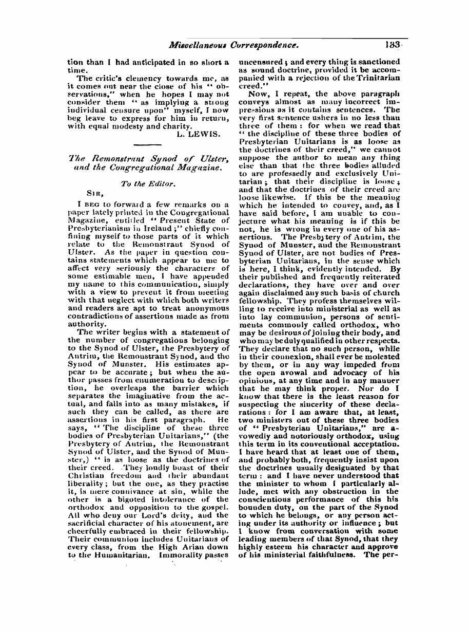 Monthly Repository (1806-1838) and Unitarian Chronicle (1832-1833): F Y, 1st edition - Untitled Article