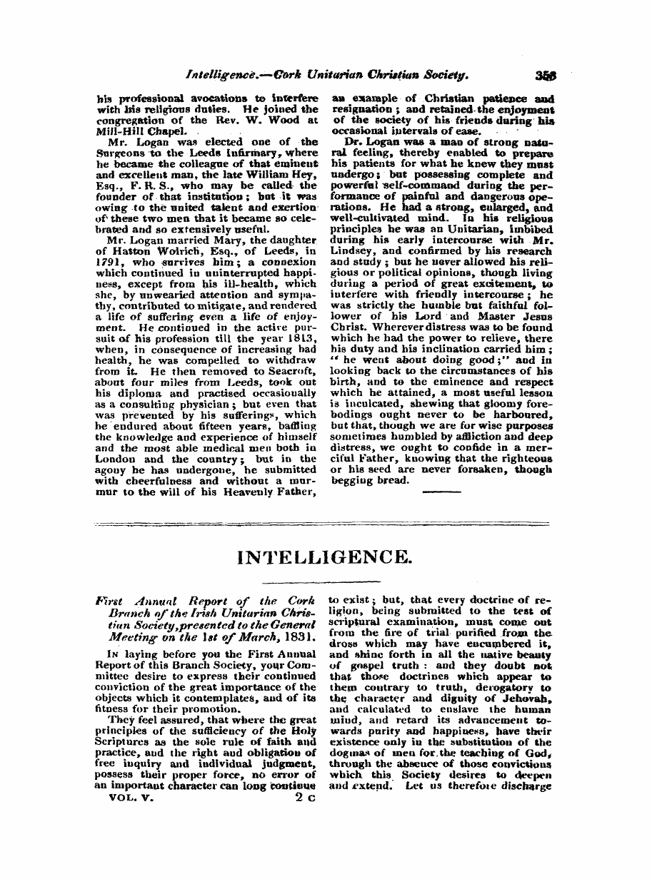 Monthly Repository (1806-1838) and Unitarian Chronicle (1832-1833): F Y, 1st edition - Intelligence.