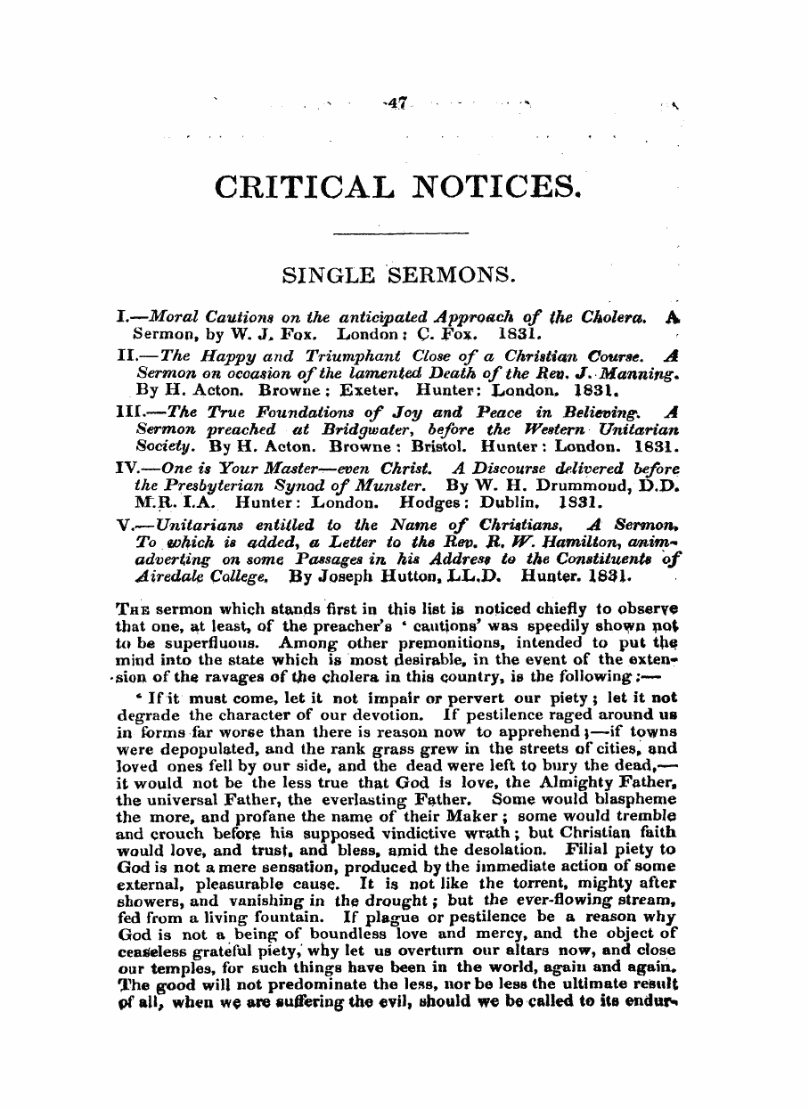 Monthly Repository (1806-1838) and Unitarian Chronicle (1832-1833): F Y, 1st edition - Untitled Article