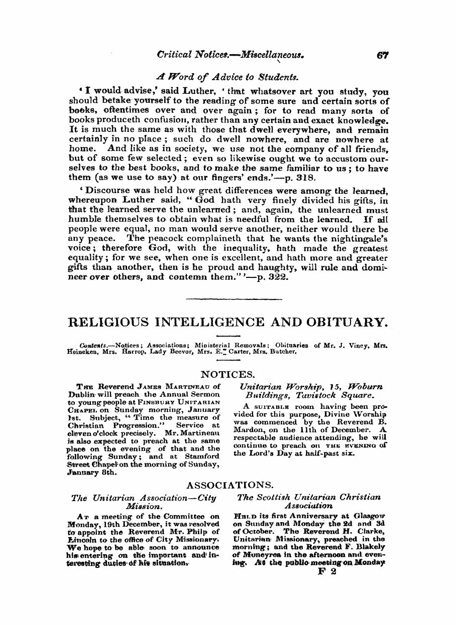 Monthly Repository (1806-1838) and Unitarian Chronicle (1832-1833): F Y, 1st edition - Religious Intelligence And Obituary