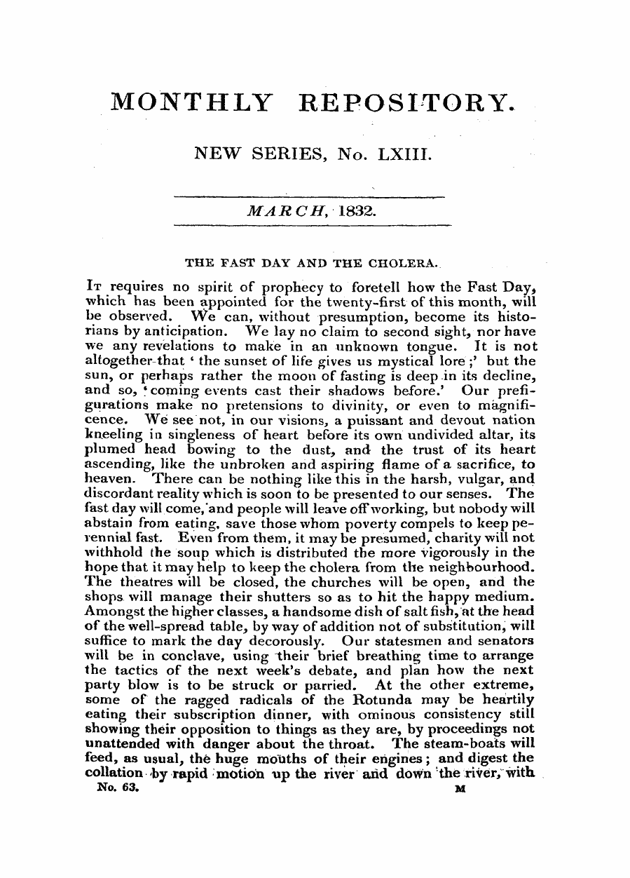 Monthly Repository (1806-1838) and Unitarian Chronicle (1832-1833): F Y, 1st edition - Untitled Article