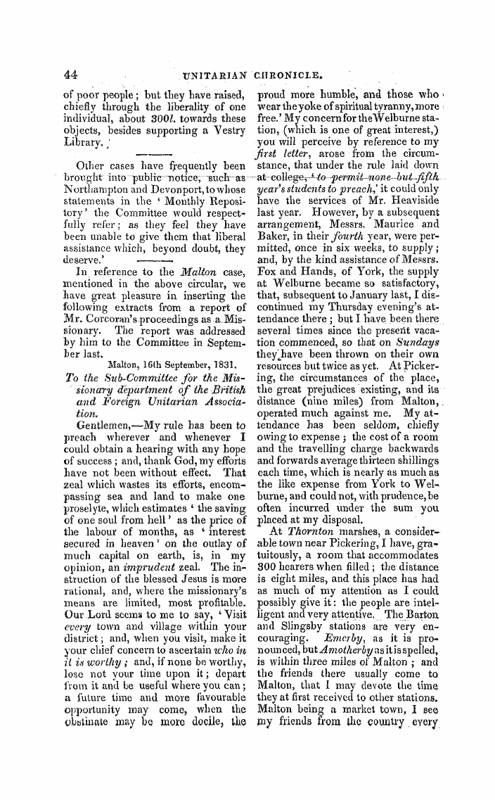 Monthly Repository (1806-1838) and Unitarian Chronicle (1832-1833): F Y, 1st edition - Untitled Article