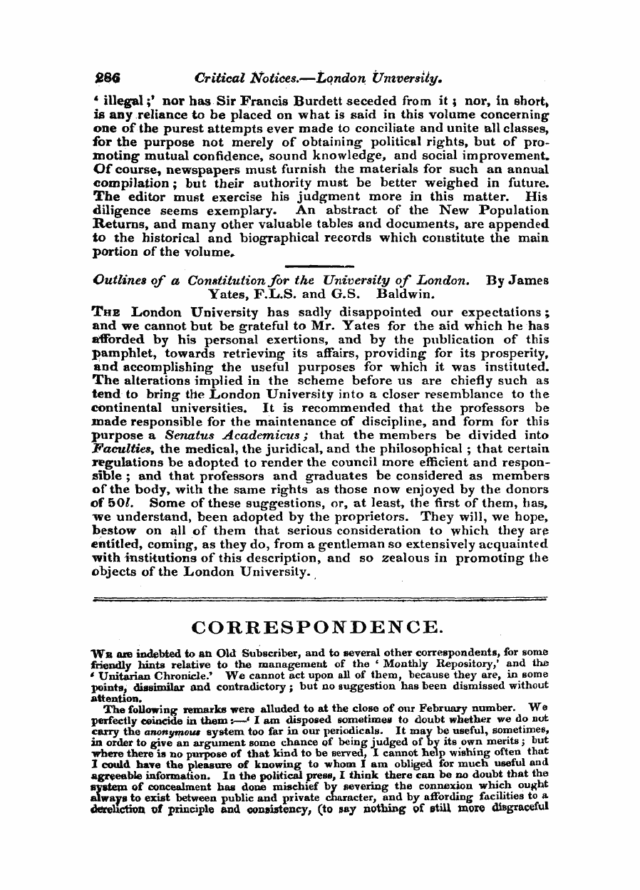 Monthly Repository (1806-1838) and Unitarian Chronicle (1832-1833): F Y, 1st edition - Untitled Article