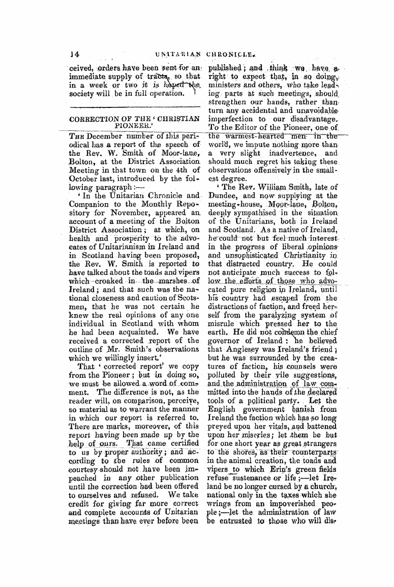 Monthly Repository (1806-1838) and Unitarian Chronicle (1832-1833): F Y, 1st edition: 14