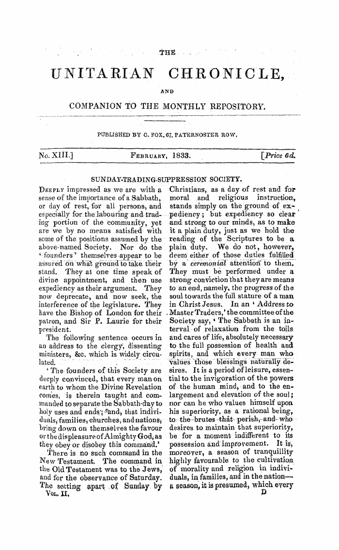 Monthly Repository (1806-1838) and Unitarian Chronicle (1832-1833): F Y, 1st edition - Untitled Article