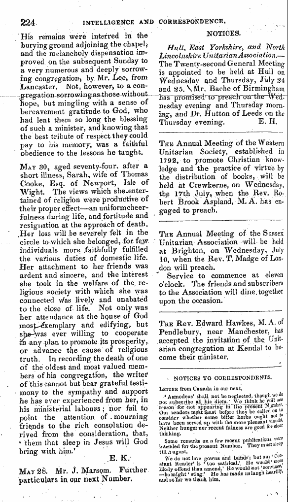 Monthly Repository (1806-1838) and Unitarian Chronicle (1832-1833): F Y, 1st edition - Untitled Article