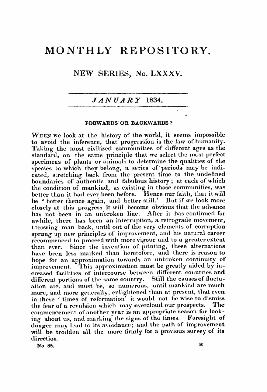 Monthly Repository (1806-1838) and Unitarian Chronicle (1832-1833): F Y, 1st edition - Untitled Article