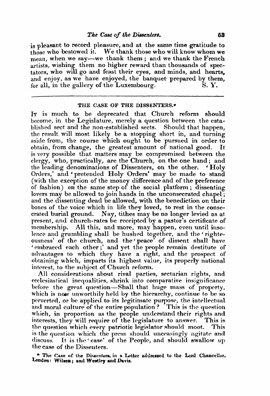 Monthly Repository (1806-1838) and Unitarian Chronicle (1832-1833): F Y, 1st edition - Untitled Article