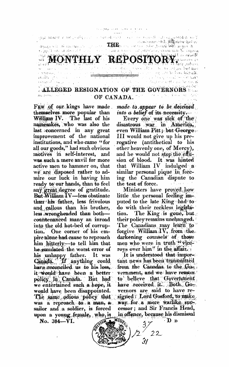 Monthly Repository (1806-1838) and Unitarian Chronicle (1832-1833): F Y, 1st edition - Pc00105