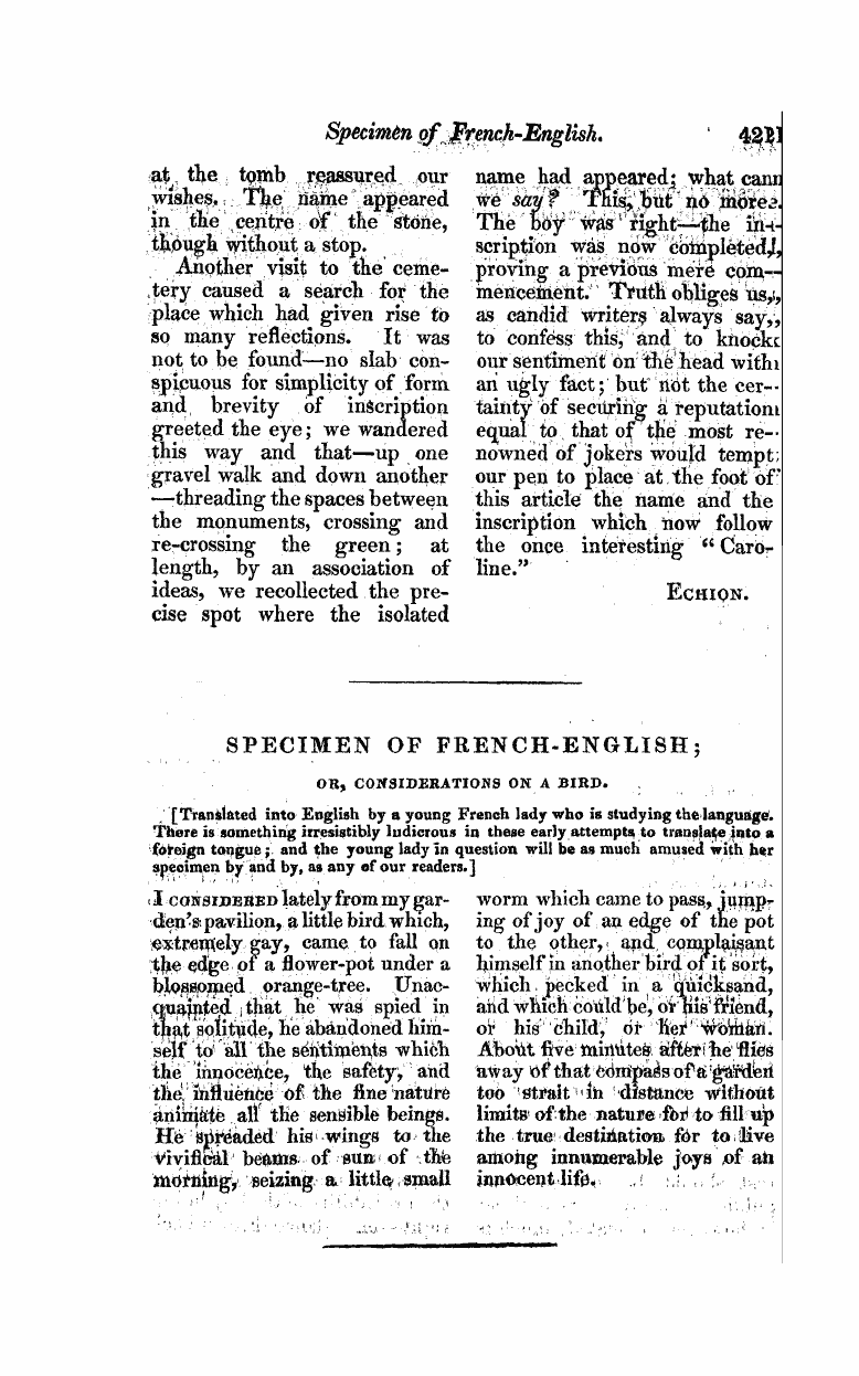 Monthly Repository (1806-1838) and Unitarian Chronicle (1832-1833): F Y, 1st edition - Cemeteries.