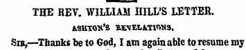 THE REV. WILLIAM HILL'S LETTER. ASKTOS'S...