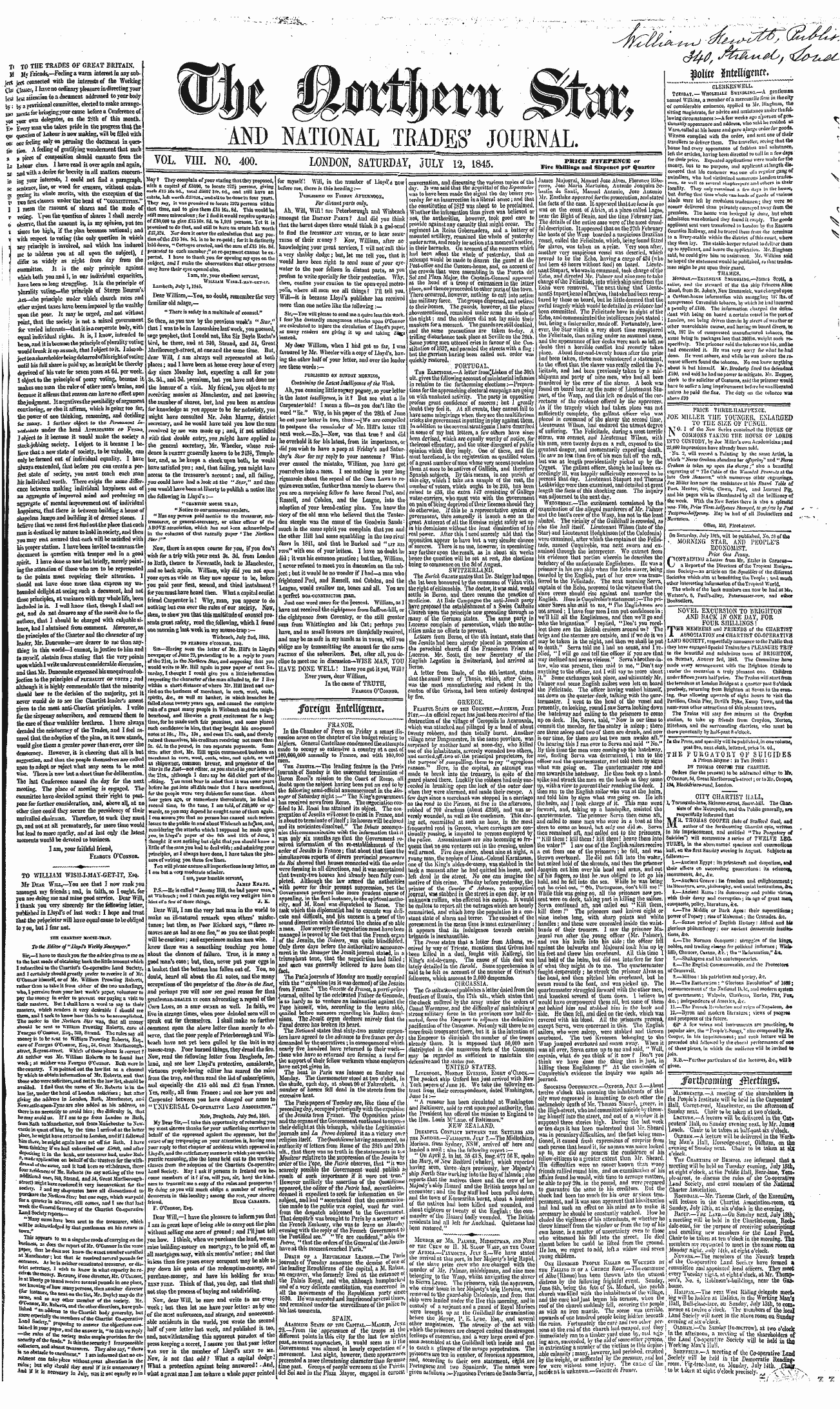 Northern Star (1837-1852): jS F Y, 2nd edition - P1uce Thltee-Halfl'rlsce. Joe Miller The Younger. Enlarged To Tiie Si/.K Of Punch. O. Of The The