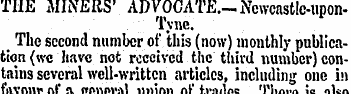 THE MINERS' ADVOCATE.-Newcastle-upon-Tyn...