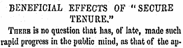 BENEFICIAL EFFECTS OF "SECURE TENURE." T...
