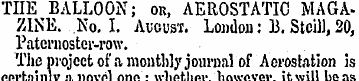 THE BALLOON; ou, AEROSTATIC MAGAZ1NE. No...