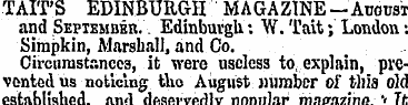 TAIT'S EDINBURGH MAGAZINE-August and Sep...