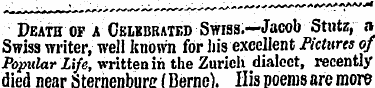 Death of a Celkbrated Swiss.— Jacob Stut...