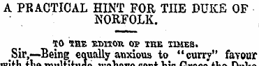 A PRACTICAL HINT FOR THE DUKE OF NORFOLK...