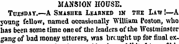 MANSION HOUSE. Tuesday.—A Smasher Learne...