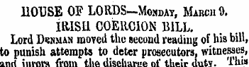 HOUSE OF LORDS-Momday, March 9. Irish co...