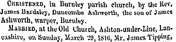 Christened, in Burnley parish church, by...