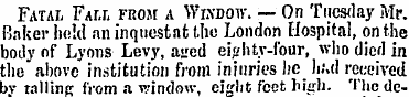 Fatal Fall from a Wixdow. — On Tuesday M...