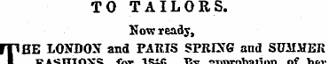 TO TAILORS. "Sow ready, THE LONDON and P...