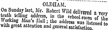 OLDHAM. On Sunday last, Mr. Robert Wild ...