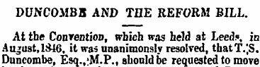 DUNCOMBB AND THE REFORM BILL. At the Con...