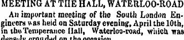 MEETING AT THE HALL, WATERLOO-ROAD An im...