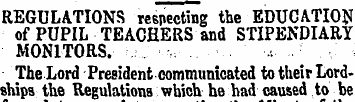 REGULATIONS respecting the EDUCATION of ...