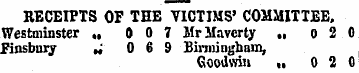 RECEIPTS OF THE VICTIMS' COMMITTEE. West...