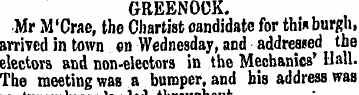 GREENOCK. Mr iM'Crae, the Chartist candi...