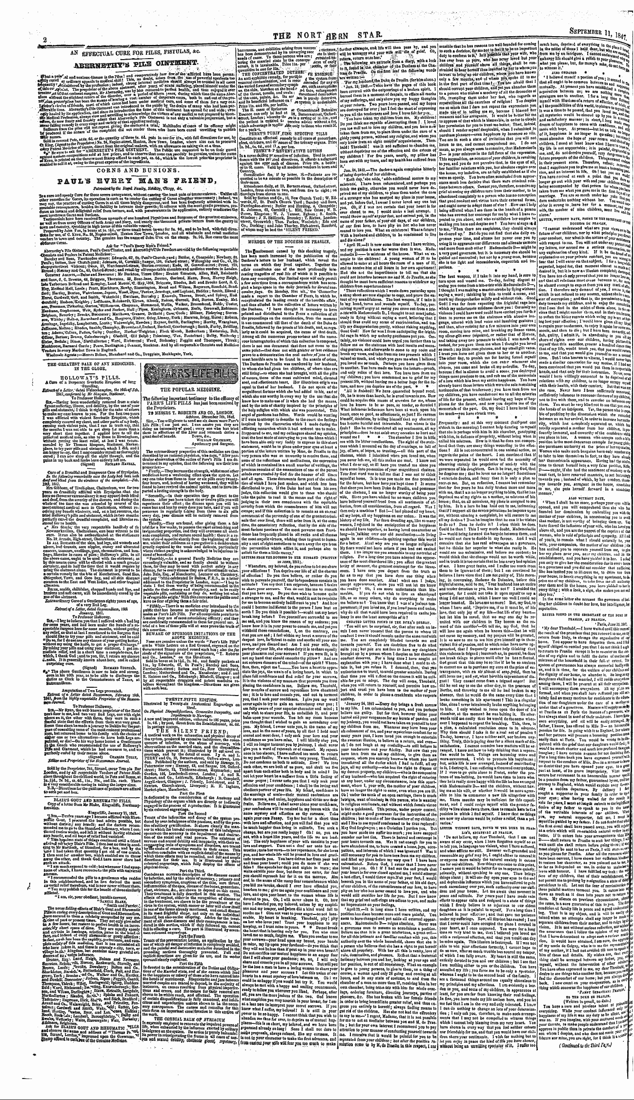 Northern Star (1837-1852): jS F Y, 2nd edition - Murder Of The Duchess De Praslin.